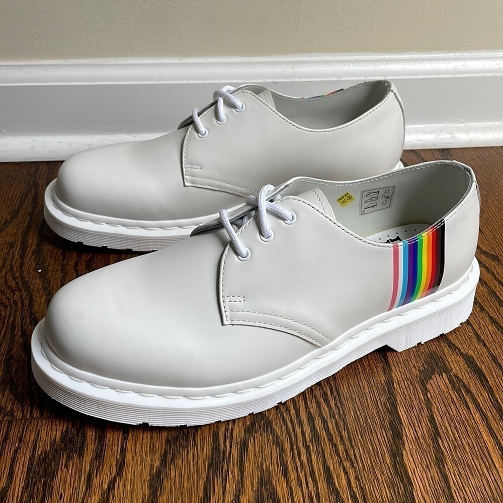Dr. Martens White Oxford Shoes with Rainbow Accent